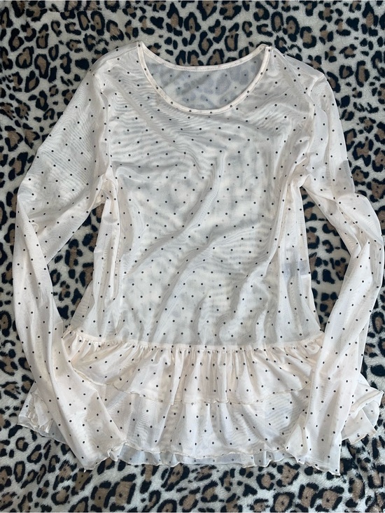 unbranded Tops - ♡ Sheer Polkadot Frilly Long Sleeve Tee